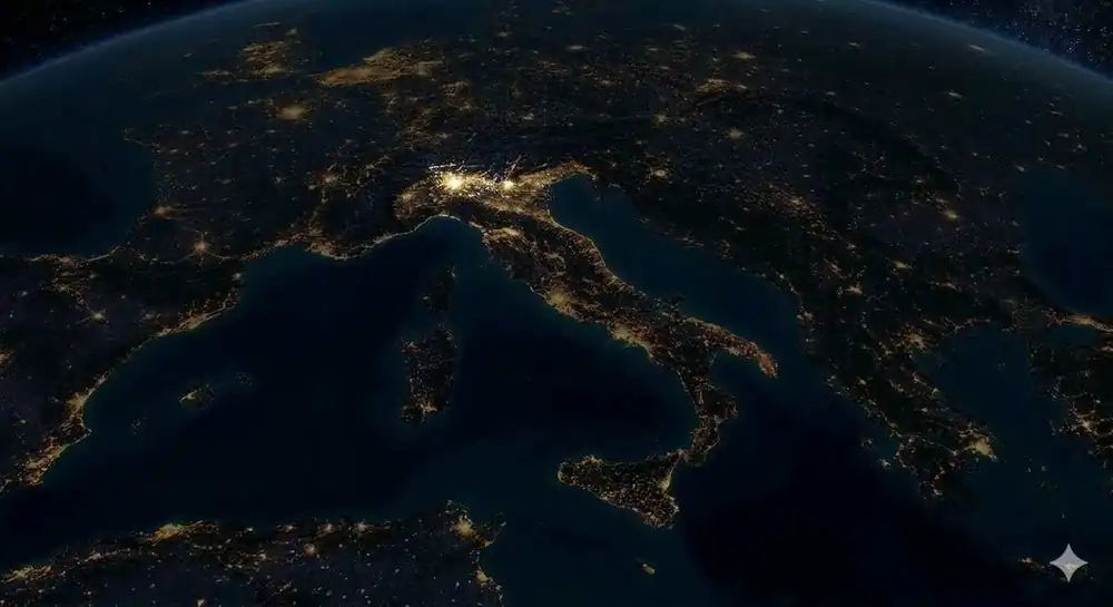 L'Italia di notte vista dallo spazio — ROKEN HUB, logistica specializzata dall'Italia al mondo